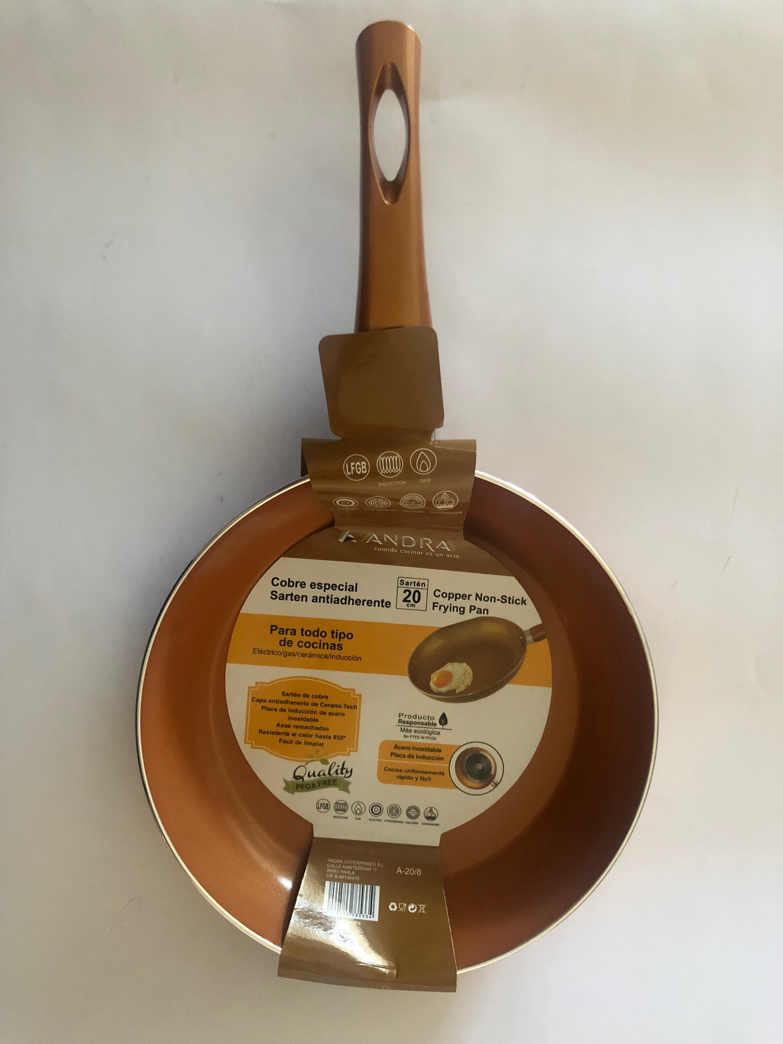 ANDRA - Sartén Cobre 20CM Mango de Plástico Anti-Adherente, Ecológica sin PTFE ni PFOA SARTENES OLLAS DURADERO COBRE