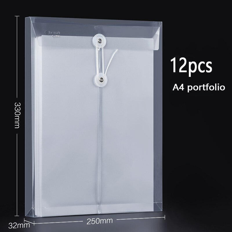 12/24 Pcs A4 Waterproof File Bag Winding Rope File Folder Large Capacity Transparent Portfolio Storage Document Office Supplies: 12pcs white