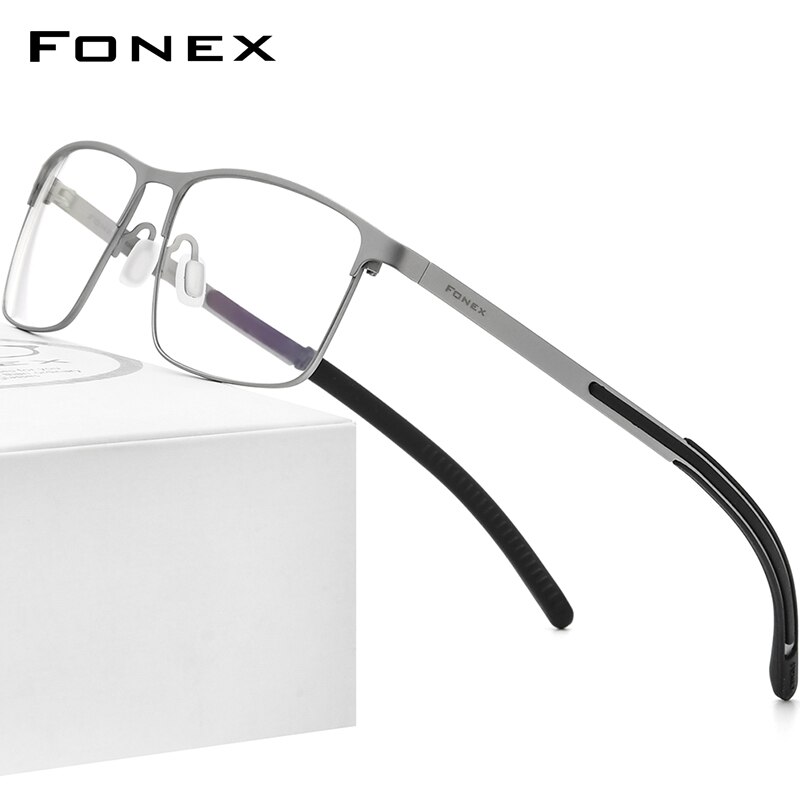 FONEX – Monture de lunettes en titane pour homme, carrée, convient à la prescription optique, myopie, avec du silicone antidérapant, , référence 8521: Argent