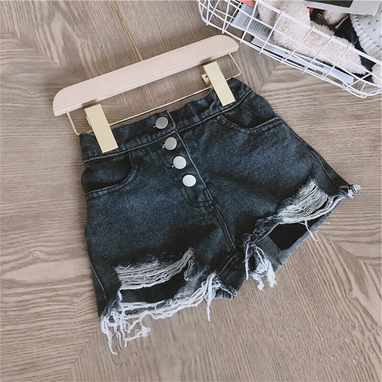 Humor ours nouveaux vêtements d'été bébé filles Shorts Denim Shorts garçons Shorts filles trous Shorts pour enfants vêtements pantalons: BN595 black / 6
