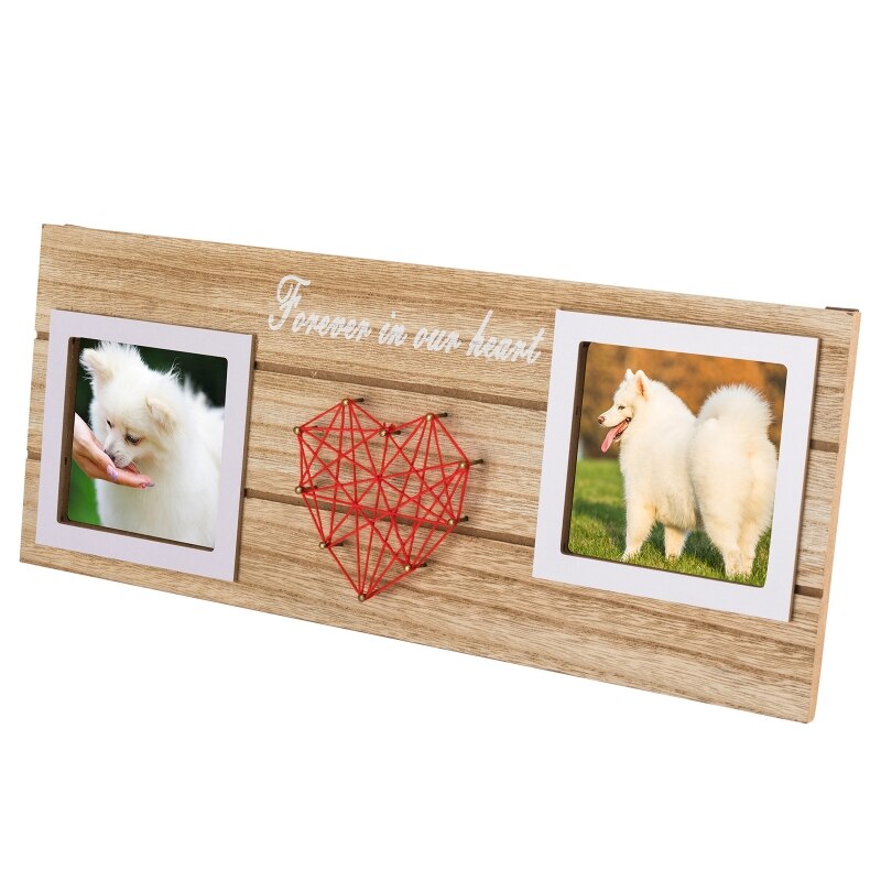 Marco de fotos de perro de madera, marco de fotos conmemorativo en forma de corazón, artesanías de madera para decoración del hogar, dormitorio y sala de estar: Red heart