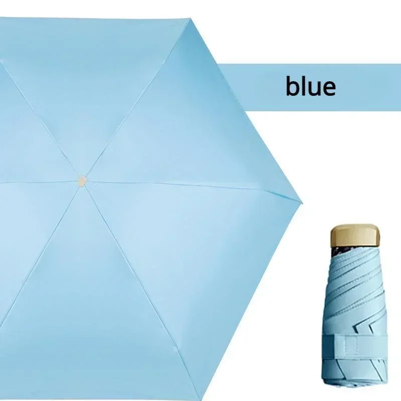Anti UV Super Mini bolsillo compacto sombrilla plegable lluvia a prueba de viento viaje mini paraguas: Azul