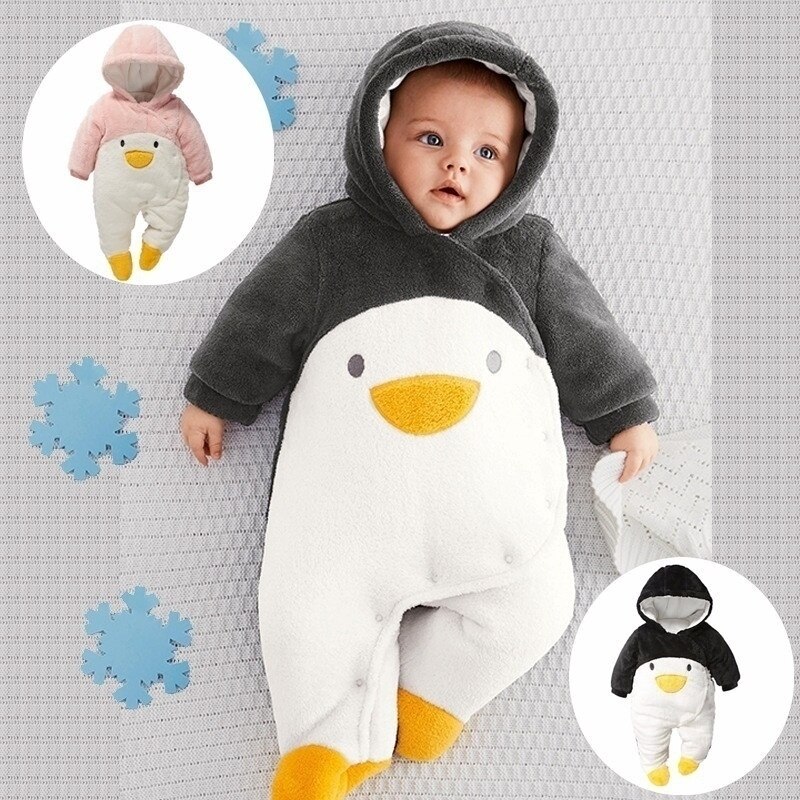 Baby Autumn and Winter Warm Long Sleeve Cute Romper Children's Clothing Newborn Penguin Winter Outer Rompers Baby Sleeper