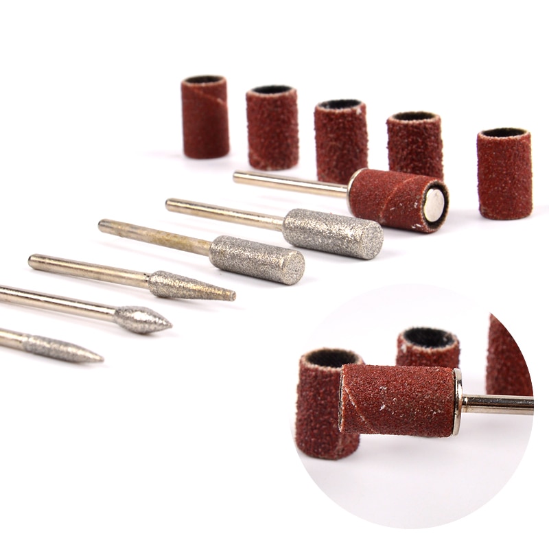 Zko 6 Pcs Nail Art Boren En 6 Stuks Schuurbanden Voor Nail Drill Set Nail Elektrische Manicure Bestand metalen Bit Tool Accessorys