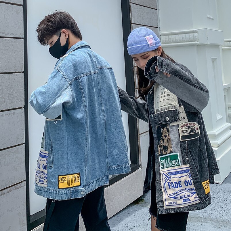 Harajuku Denim Coat Man Loose Hip Hop Single Breasted Lapel Denim Jacket Spring Autumn Couple Clothing