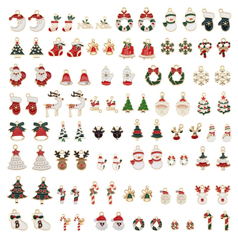 Julie Wang Enamel Christmas Charms Alloy Mixed Santa Claus Tree Bell Sock Snowman Snowflake Pendant Jewelry Making Accessory: Random 10 Pairs