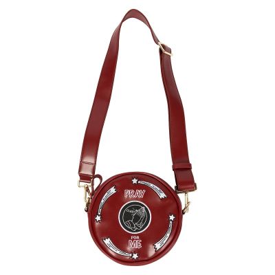 Kiitos Life auténtico motivo bordado redondo de cuero cruzado bolsa de cintura para mujer TANTO: Rojo oscuro
