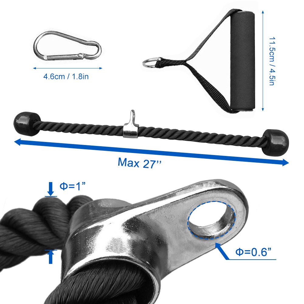 Training Pull Down Rope Triceps Push Down Rope 27IN NonSlip Cable Attachment for Home Gym exercise Bodybuilding DIY pulley cable