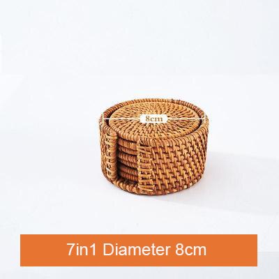 Théière de canne vietnamienne, sous-verre à plante naturelle, tapis de cuisine, tailles complètes, rétro , accessoires pour le thé: Round 8cm