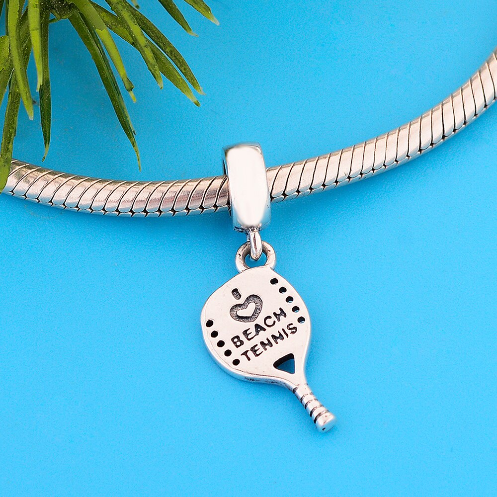 Fc jewelry passendes original-charm-armband mit 925 sterlingsilber-perlen in form eines tennisschlägers mit liebesmotiven, geeignet für damen.