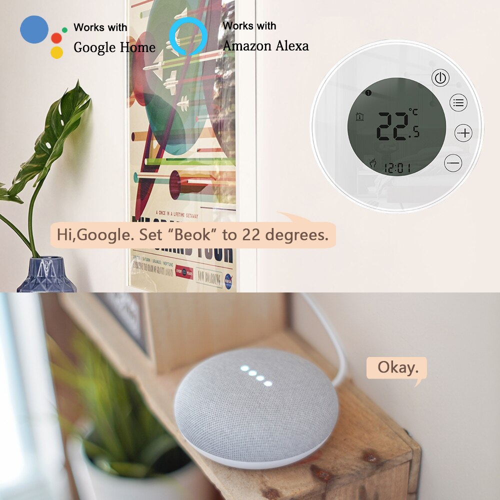 Beok Wifi termostato per riscaldamento caldaia a gas 220V portato regolatore di temperatura dello schermo compatibile con Bluetooth Google casa Alexa