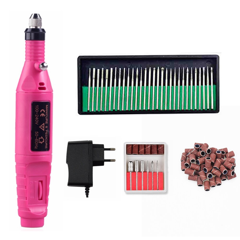 Mini perceuse à ongles électrique rose, ensemble de stylos, machine de manucure professionnelle, stylo de pédicure, lime à ongles, ensemble d'outils de manucure: Mini Drill set 1