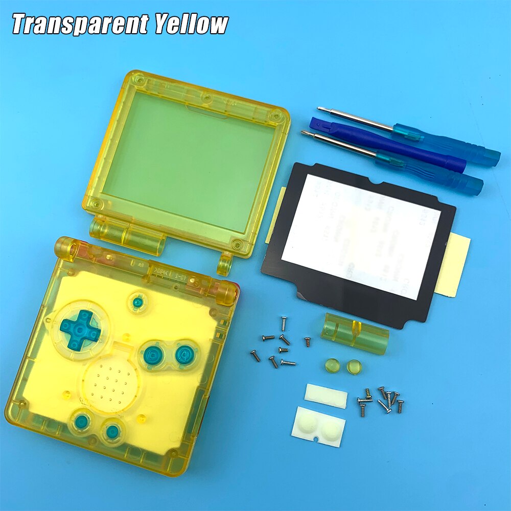 Transparent Clear white purple black Red For GameBoy Advance SP Shell For GBA SP console Housing Case Cover Colored buttons: Transparent Yellow