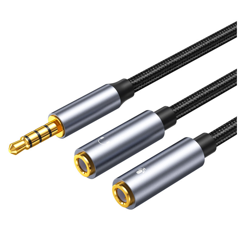 Cable de Audio auxiliar Jack de 3,5mm macho a hembra, adaptador divisor de 1 a 2, 4 polos con micrófono estéreo para PC, auriculares, micrófono de altavoz para coche: Grey / 1 m