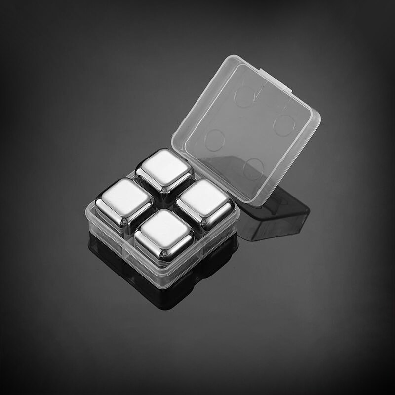4/6/8 Pce Stainless Steel Ice Cubes Whiskey Stones Set Drinks Wine Champagne Cooler Round Reusablel Ice Cube Bar Utensils: style A