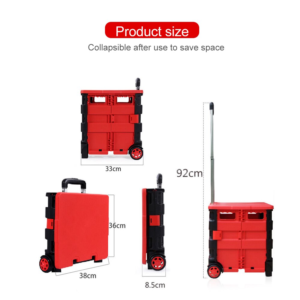 Winkelwagen Opvouwbare Boodschappentas Winkelwagen Twee Wielen Inklapbare Handkar Met Deksel Draagbare Rolling Kruidenier Winkelwagen Utility Mand Zetel 45L