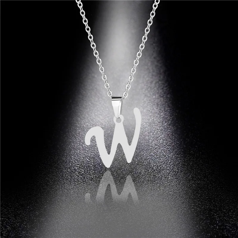 Silber Farbe 26 Briefe Schmuck Englisch Alphabe Halsketten für Frauen Halsband A B C D E F G H I J K L M N O P Q R S T U V W X Y Z: W