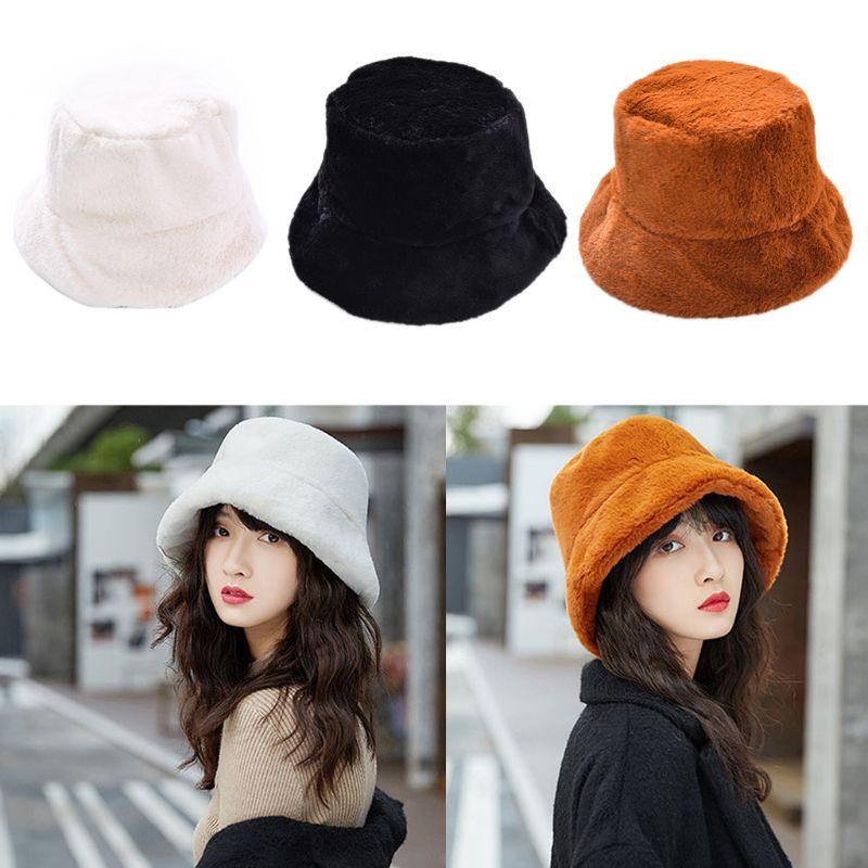 Kvinder piger vinter fortykket fluffy plys cap almindelig ensfarvet bred skygge solbeskyttelse pakke udendørs fisker hat