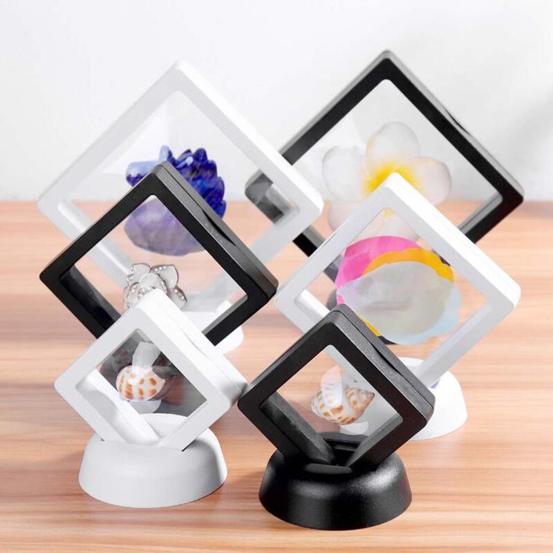 Square 3D Floating Jewelry Coin Display Frame Holder Box Case Stand Home Decoration Plastic
