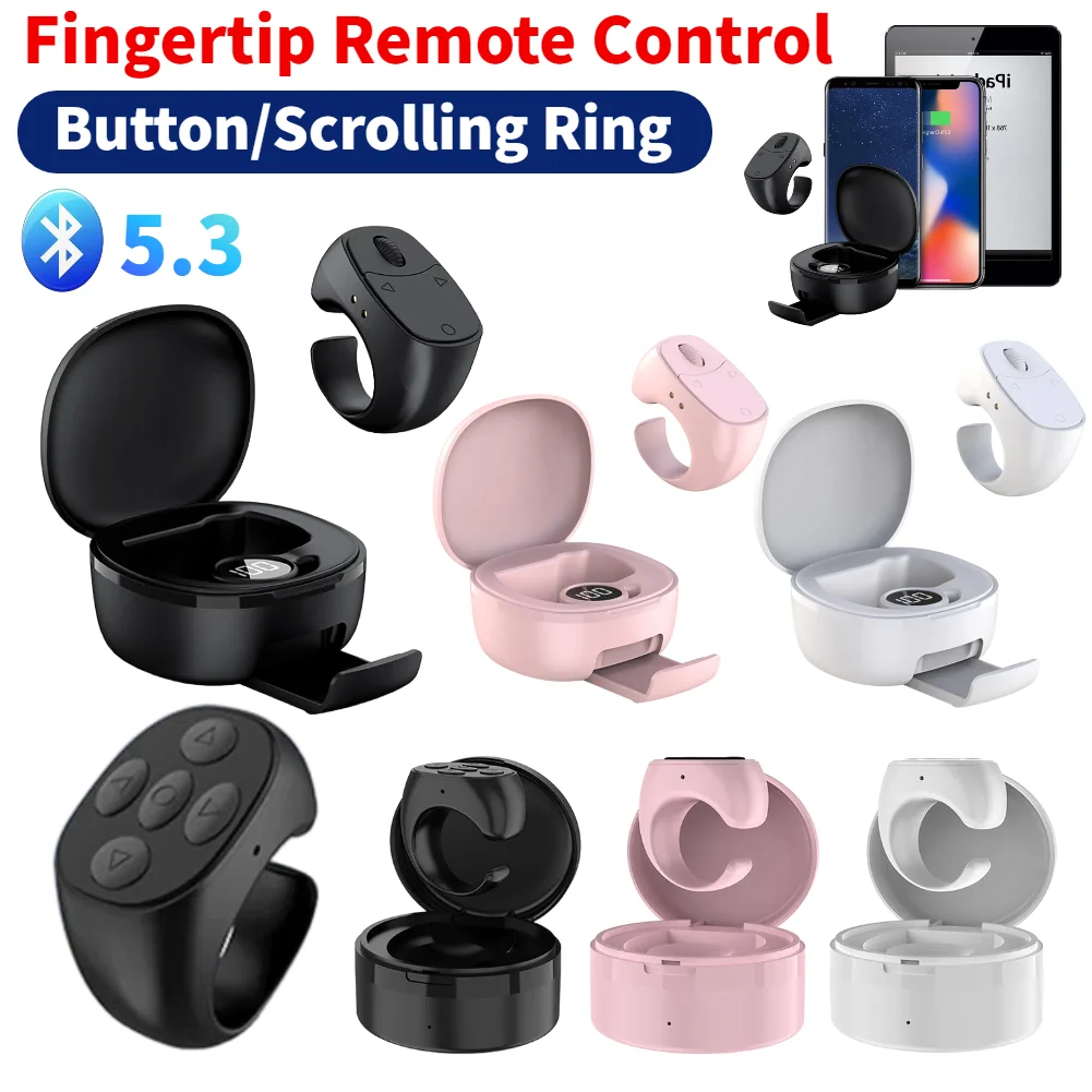 Bluetooth 5.3 Fingertip Remote Control Scrolling Ring Selfie Fingertip Controller Give Likes 4 Buttons for Smartphones
