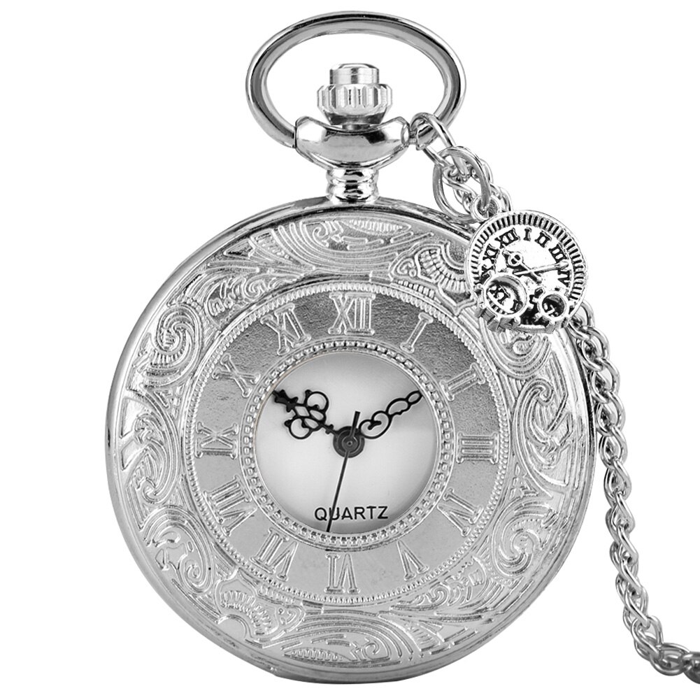 Retro Double Numeral Display Quartz Pocket Watch Antique Silver Necklace Pendant Clock Exquisite for Men Women: style 2