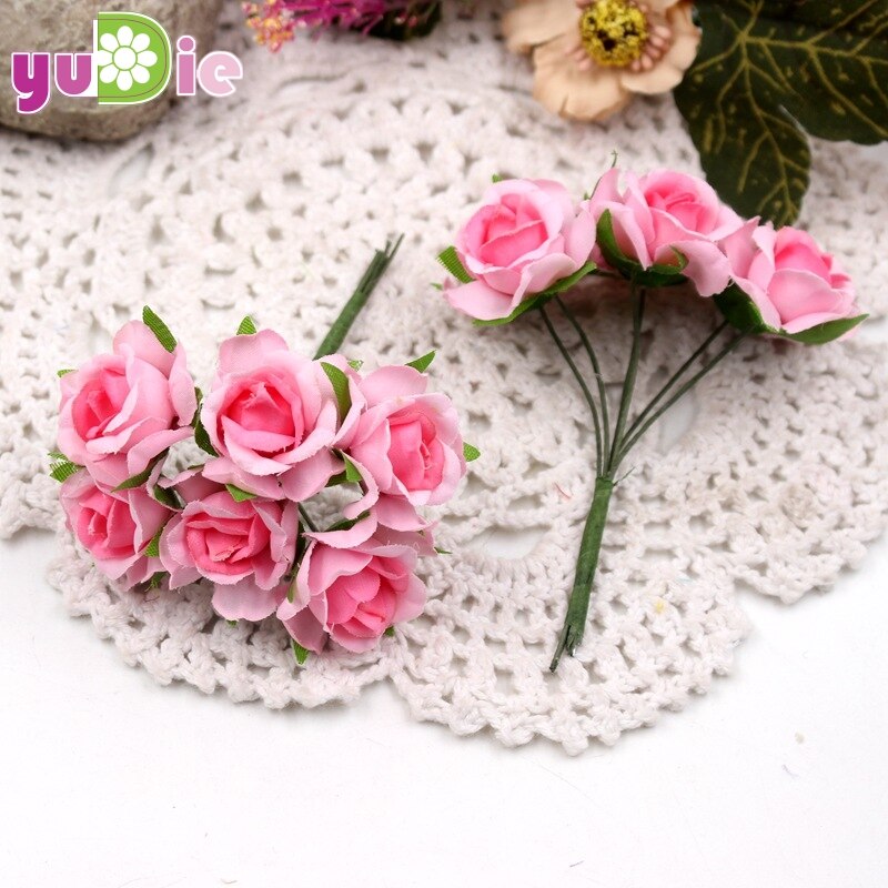 60 stücke Mini Mehrfarbig künstliche seide seide Rose hochzeit dekoration DIY kranz Kasten Clip kunst handgemachte falsche blume dekoration: dunkel Rosa