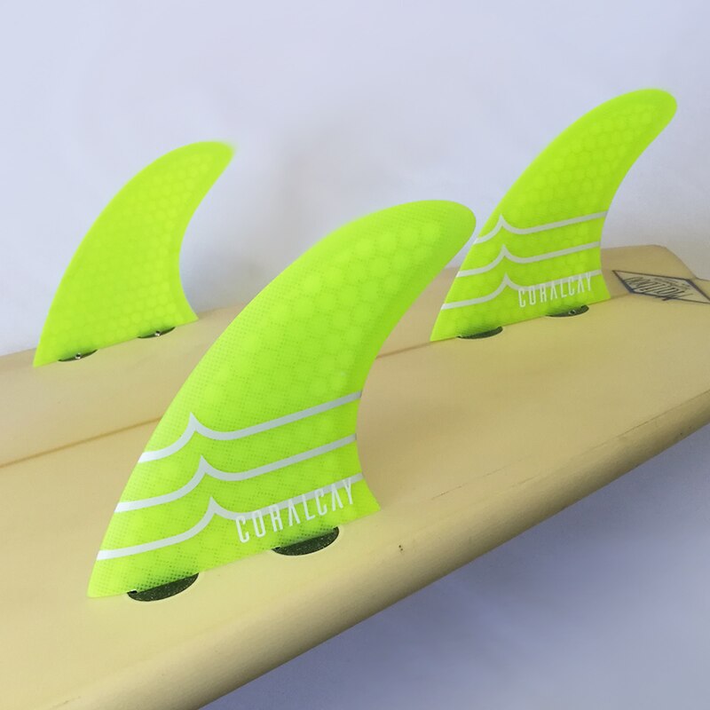 Aletas para tabla de Surf Coral-cay FCS, Tri Truster, amarillo, rojo, verde, fibra de vidrio, kitesurf, quillas FCS de windsurf