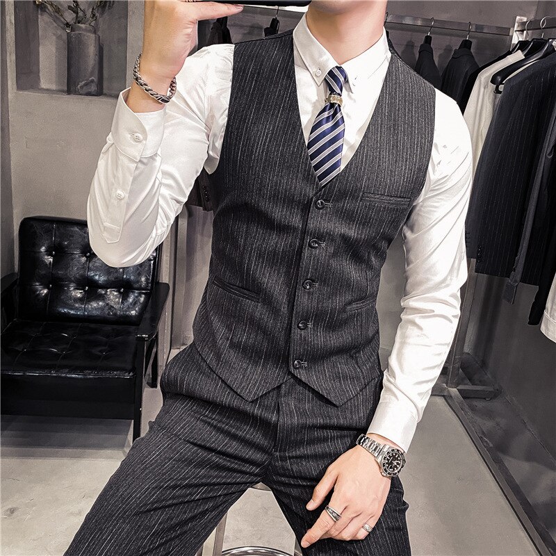 retro Gestreiften Herren Anzug Weste Clever Beiläufige Dünne Westen Männer Formale Kleid Geschäft Hochzeit Party Jahrgang Männlichen Weste Gilet Homme