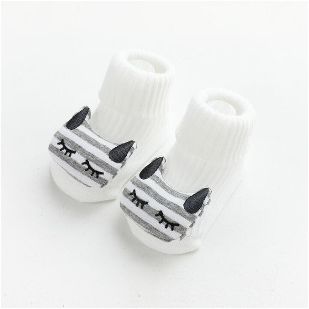 Leuke Cartoon Baby Sokken Voor Jongen Meisje Winter Lente Sokken Katoen Beer Kat Olifant Zolen Pasgeboren Peuter Sokken Baby stuff: White-Cat