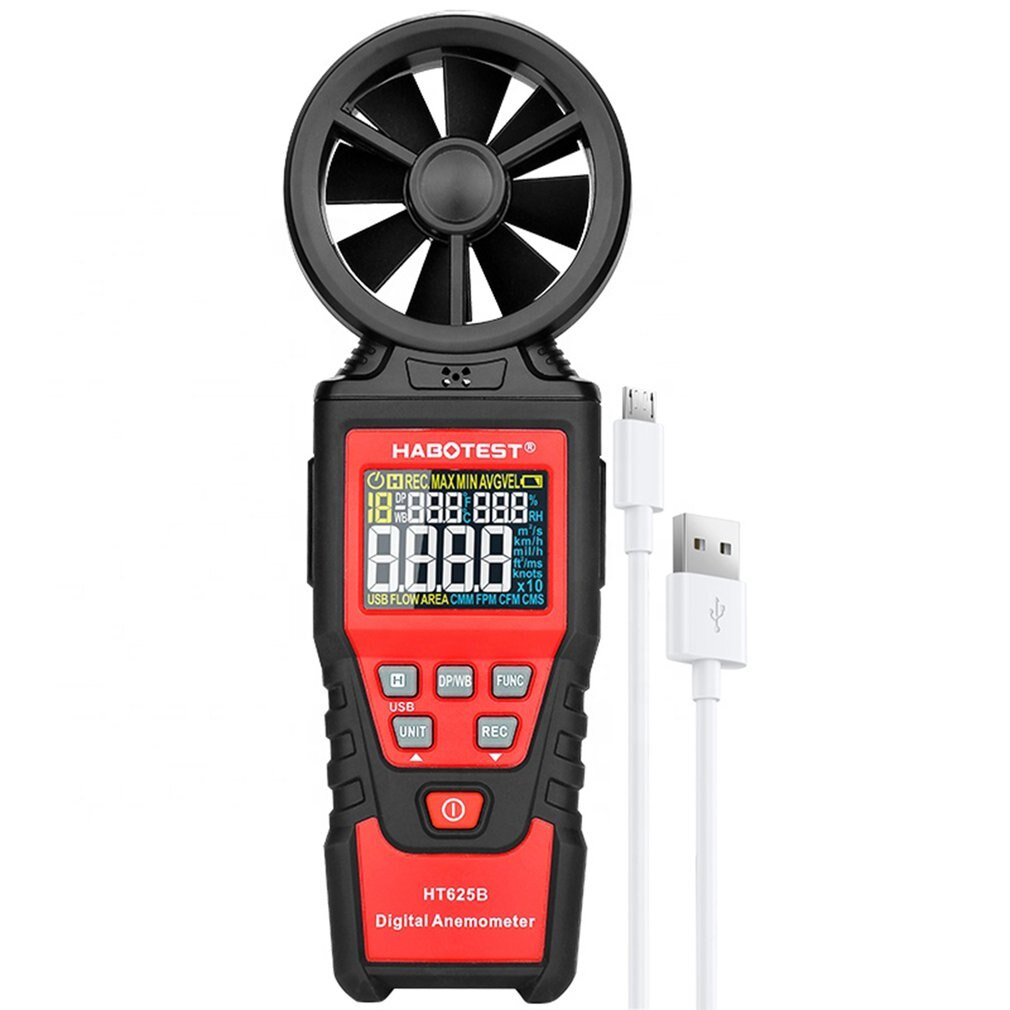 Digitale Windmeters Habotest HT625B Handheld Kleur Display Wind Gauge Meter Air Volume Speed Schaal Max Min Avg Meten