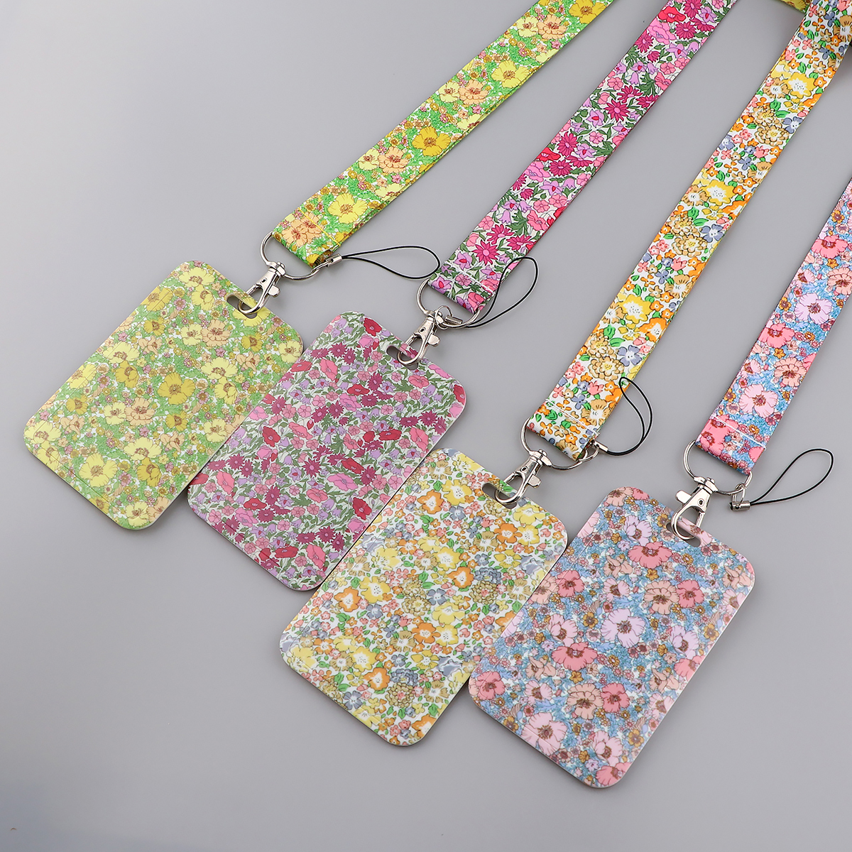 Flowers Series Bright Floral Lanyards Neck Strap Mobile Phone Rope Credit Card Cover Card Sleeve Accessories