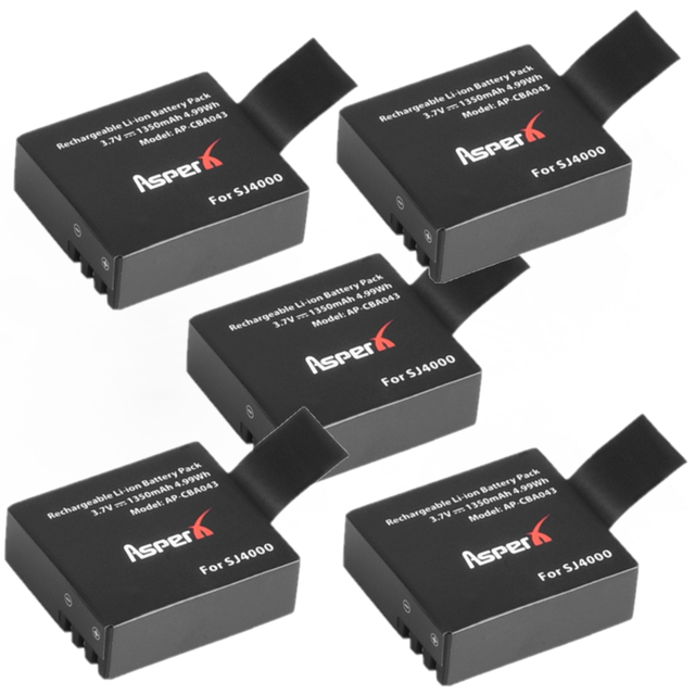1350mAh PG1050 SJ4000 batería con cargador para SJCAM SJ4000WIFI SJ5000 SJ6000 Sj5000 WIFI M10 SJ7000 SJ8000 SJ9000 EKEN H8 H8R: 5x Battery