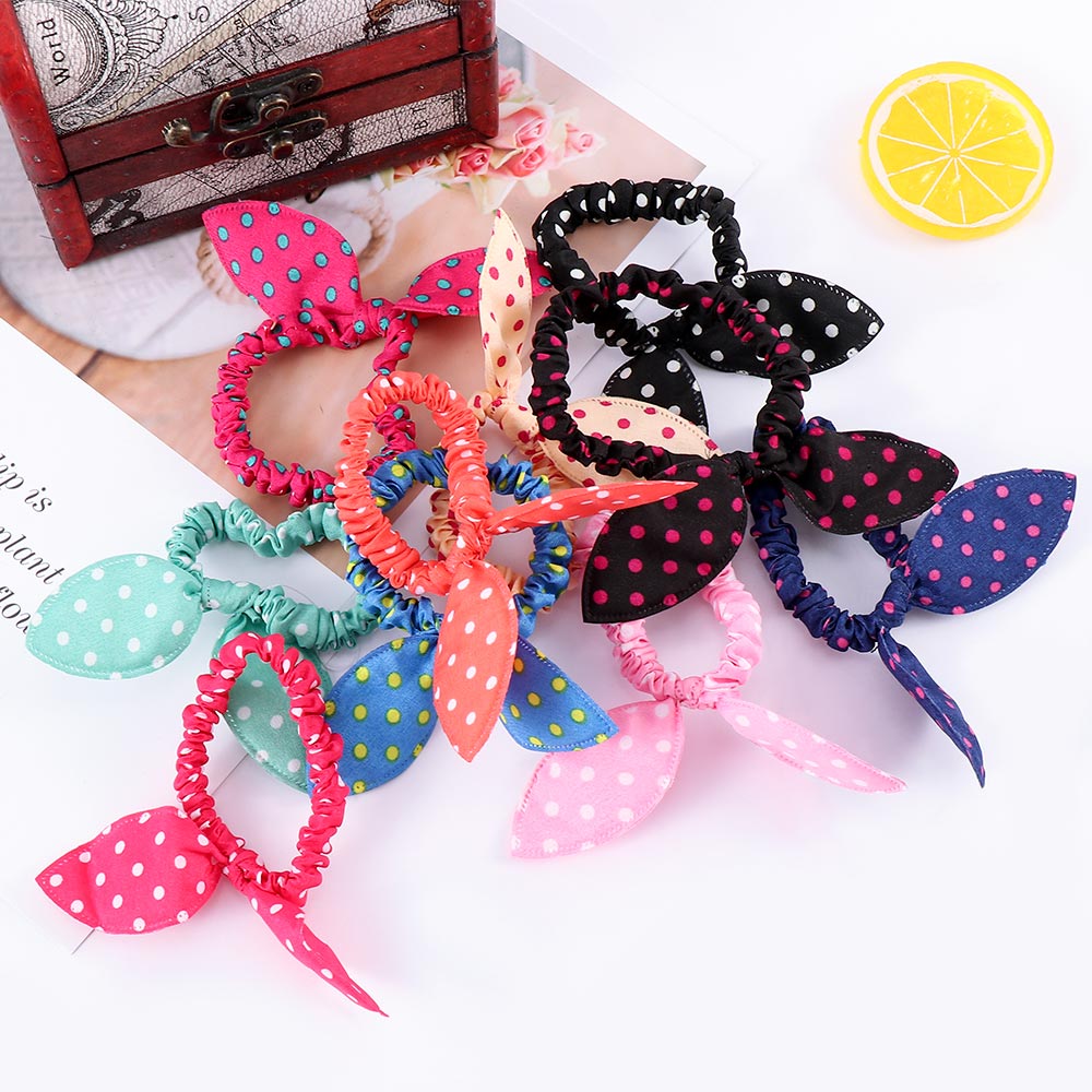 10 Pcs/lot Gilrs Cute Rabbit Ears Flower Elastic Hair Bands Ponytail Holders Rubber Bands Dot Hair Rope Headwear Hair Accessorie