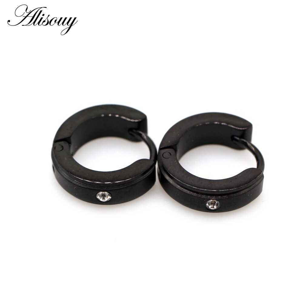 Alisouy 2 pz intarsio cristallo CZ zircone acciaio inossidabile donna uomo orecchio Clip polsino fibbia Huggies cerchio cerchio orecchini Piercing gioielli: EM0802-2 Black