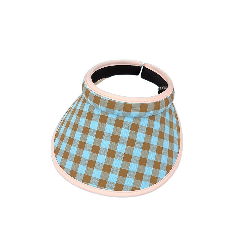 Plaid Print Large Brim Sun Hat Hair Hoop Style Pastoral Style Summer Empty Top Cap Breathable Anti-UV Sun Protection Hats Girl: army green