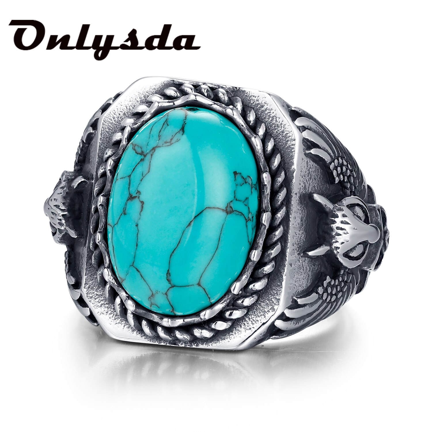 Statement Punk Rock Stylish Signet Rings for Men, Bat Ring with Round Blue Stone, Stainless Steel Metal Party Jewelry ,US Size: 13 / OSR871Deep