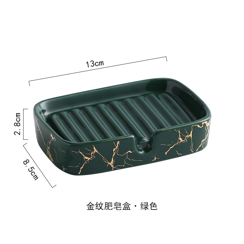 Jabonera de cerámica marmoleada de estilo europeo, jabonera de baño doméstica, jabonera escurrible de alta gama para inodoro, accesorios de baño: green