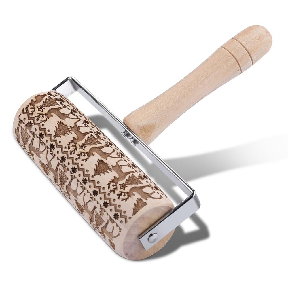 Kerst Rolling Pins Rock Xmas Tree Elanden Houten Rolling Embossing Bakken Cookies Biscuit Roller rouleau patisserie noel # 3F