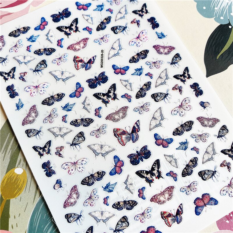 Mg200320-05 kleurrijke vlinders, zwevende vlinders, 3d lijm op de achterkant, nagelsticker, nageldecoratie, nagelkunst, nagelversiering: Mg200326-20