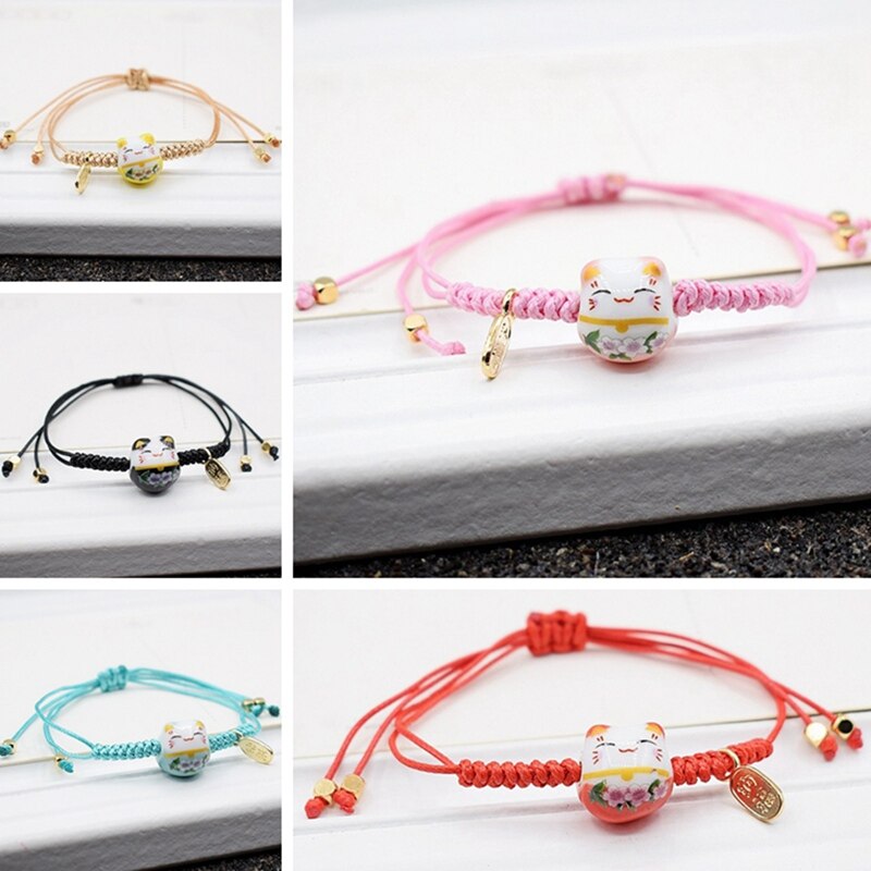 Handgemachte Bunte Seil Glück Katze Einstellbar Armbinde Für Frauen Mädchen Einfache Nette Keramik Armbinde Süße Armreifen
