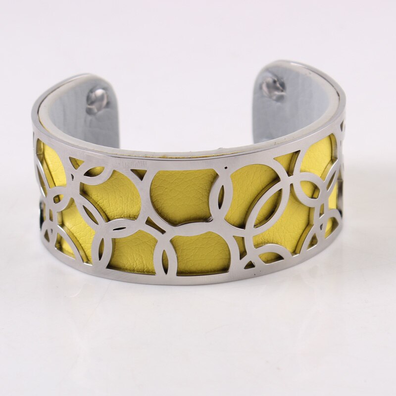 Pulseira intercambiável georgette flor bijoux acier inoxydable femme manchette pulseira reversível pulseira de couro jóias bbijoux: YELLOW