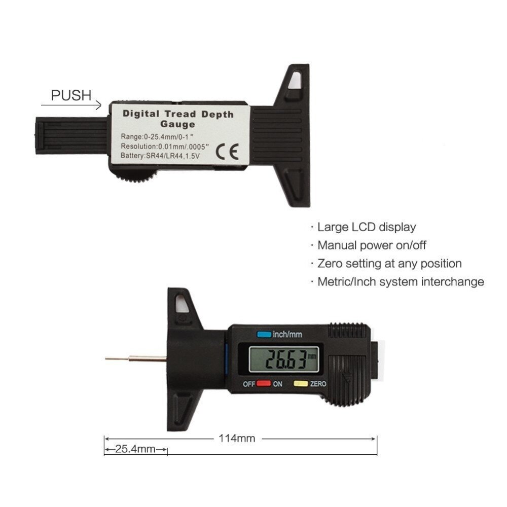 Digitale Loopvlak Dieptemeter Measurer voor 'S Vrachtwagens en SUV, 0-25.4mm