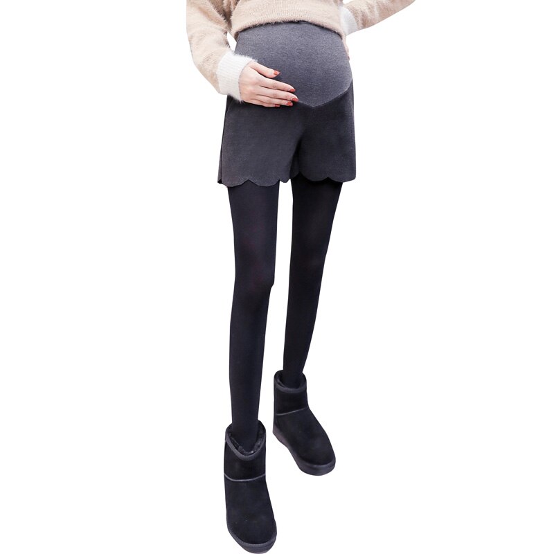 Gravide kvinder korte støvler bukser sort mørkegrå høj talje bomuld patchwork uld mave bukser barsel mave shorts