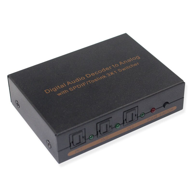 digital o dekoder til analog 3 havn optisk spdif toslink til l/r rca 3.5mm stereo 3 x 1 bytter adapter