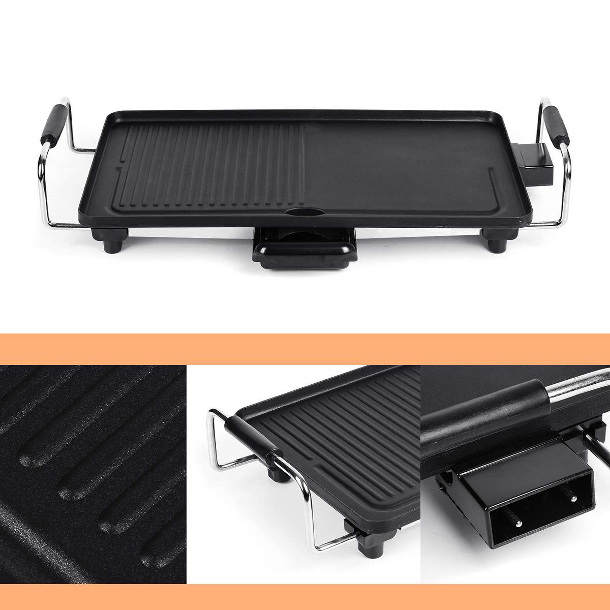 Barbecue électrique en aluminium antiadhésif, 1200W, 48x27cm, sans fumée, prise ue/US