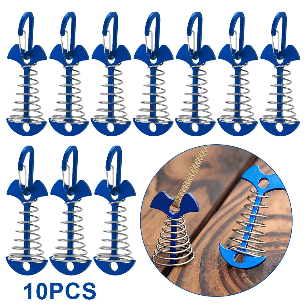 3/5/10PCS Spring Fishbone Deck Pegs Tent Stakes Awning Anchor Wind Rope Buckle with Carabiner Deck Fixed Nails Camping Tent Hook