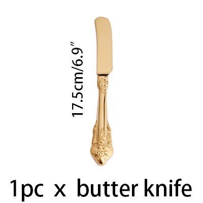 1pc Hochzeit Besteck GoldenVintage Messer Gabel Löffel Edelstahl Gold Geschirr einstellen Westlichen retro Weihnachten Geschirr: 17.5cm Butter Messer