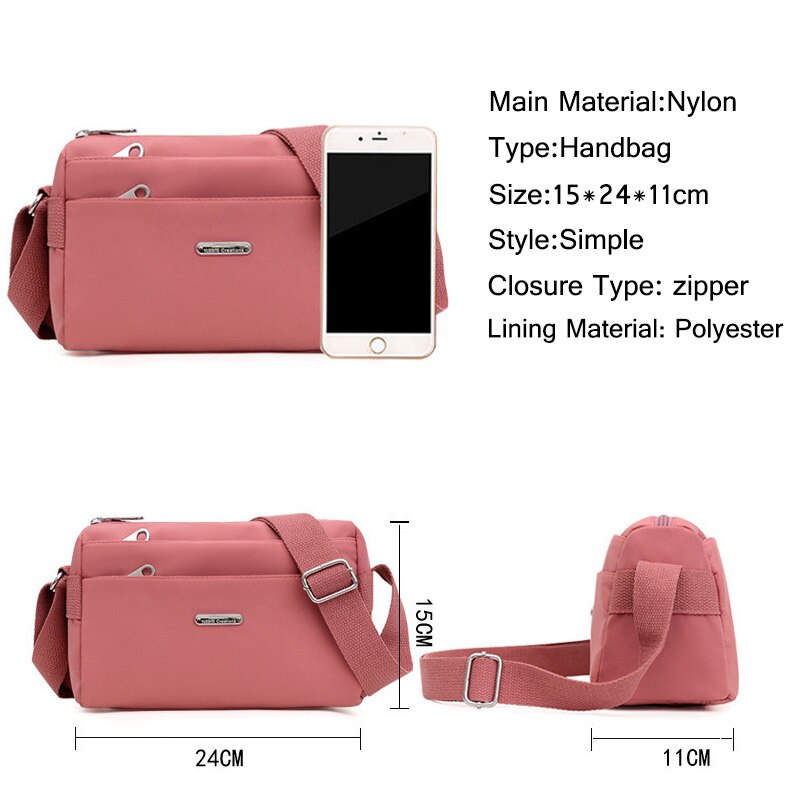 Nylon Frauen Schulter Taschen Weibliche Bote Taschen Einfarbig Reise Umhängetasche für Mädchen Einfachheit Damen Brieftasche retro Handtasche