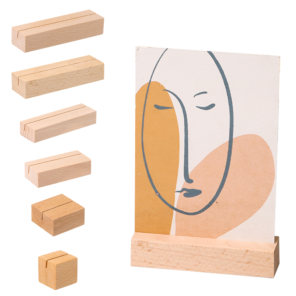 Wooden Business Card Holder Rectangle Wood Block Photo Picture Stand Wedding Party Table Name Number Clips Desktop Menu Holder