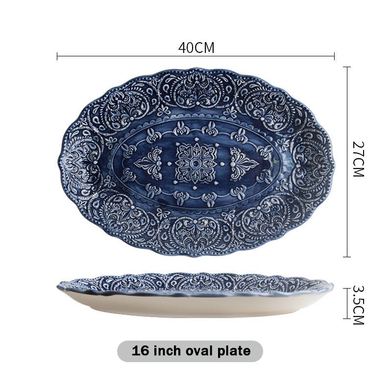Dinner Set of Ceramic Dishes Full Ceramic Christmas Tableware Plates Ceramics Dishes for Serving Baroque Northern Europe: 16 inch oval plate